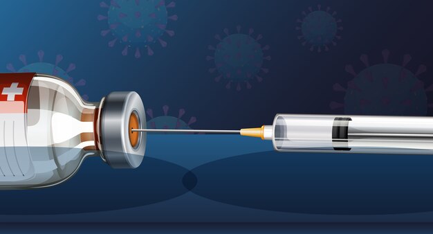 Medizinische Spritze mit Nadel für Covid-19- oder Coronavirus-Poster oder Banner