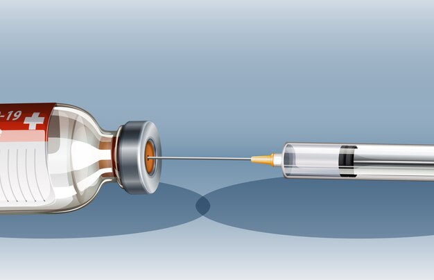 Medizinische Spritze mit Nadel für Covid-19- oder Coronavirus-Poster oder Banner