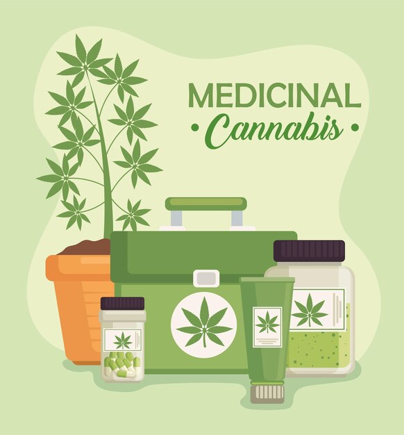 medizinischer Cannabis-Schriftzug mit Pflanzensymbolen
