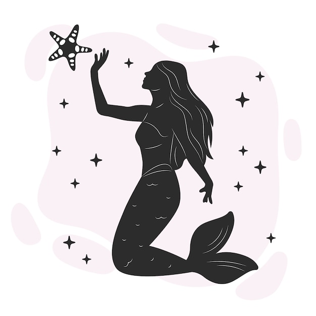 Meerjungfrau-schattenbildillustration des flachen designs