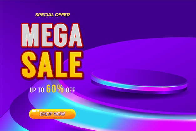 Mega-sale-banner-template-design mit podium