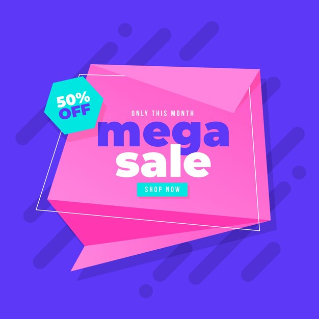 Mega Sales Banner im Origami-Stil
