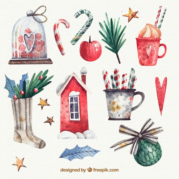 Mehrere Aquarell Vintage Weihnachten Elemente