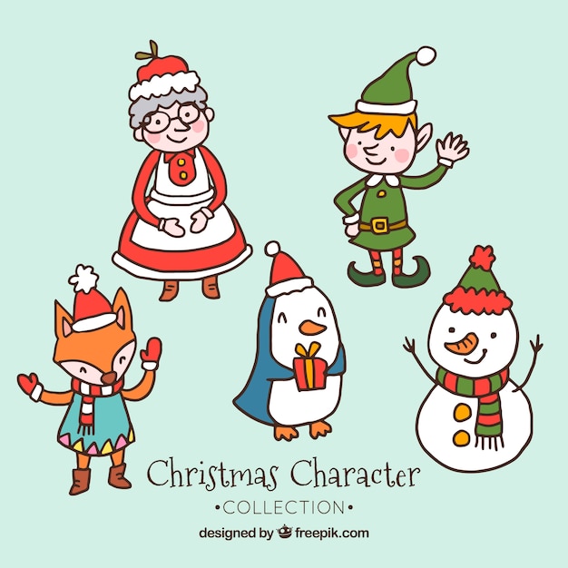 Mehrere handgezeichnete weihnachtsfiguren