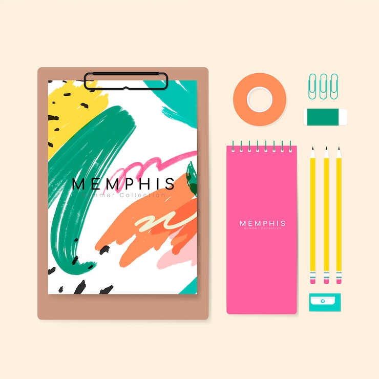 Kostenlose Vektor memphis-sommerbriefpapierabbildung