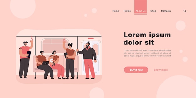 Menschen in der u-bahn- oder u-bahn-landingpage im flachen stil