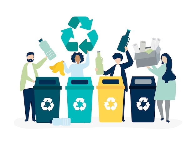 Kostenloser Vektor menschen sortieren müll für das recycling