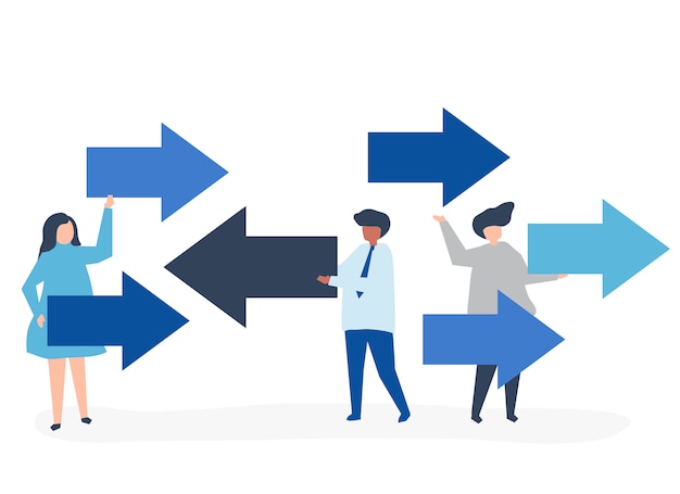 Kostenloser Vektor menschen tragen pfeile in die entgegengesetzte richtung