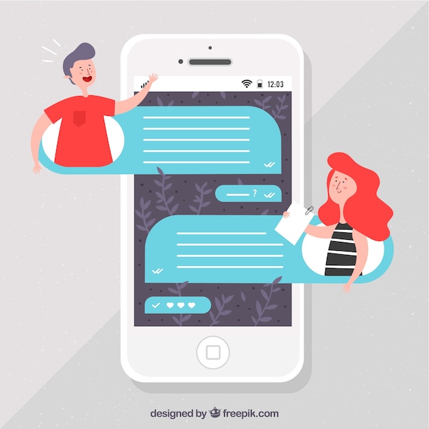 Kostenloser Vektor messenger-anwendung für handys in flachen stil