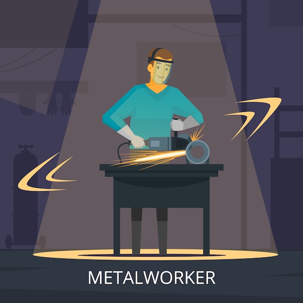 Kostenloser Vektor metallbearbeitungsprozess für das umformen und schneiden von metallwerkstatt