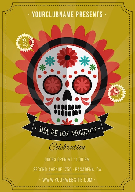 Mexikanische dia de los muertos feier flyer