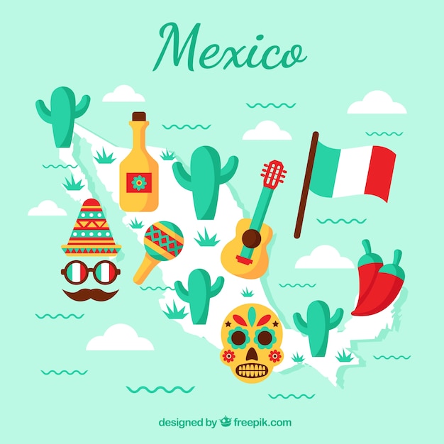 Mexikanische karte mit kulturellen elementen