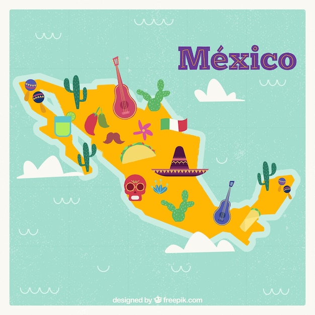 Mexikanische karte mit kulturellen elementen