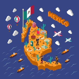 Mexikanische touristische anziehungskraft-symbol-isometrische karte
