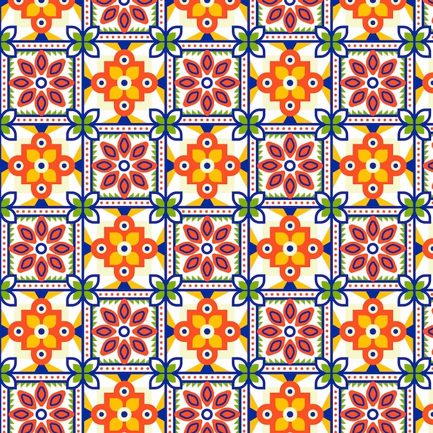 Kostenloser Vektor mexikanisches talavera-muster im flachen design