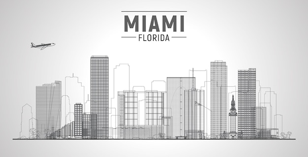 Miami florida line skyline der stadt mit panorama auf weißem hintergrund vektor-illustration geschäftsreise- und tourismuskonzept mit modernen gebäuden bild für banner oder website