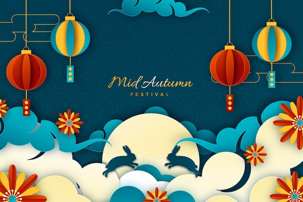 Mid Autumn Festival Papier Stil Hintergrund