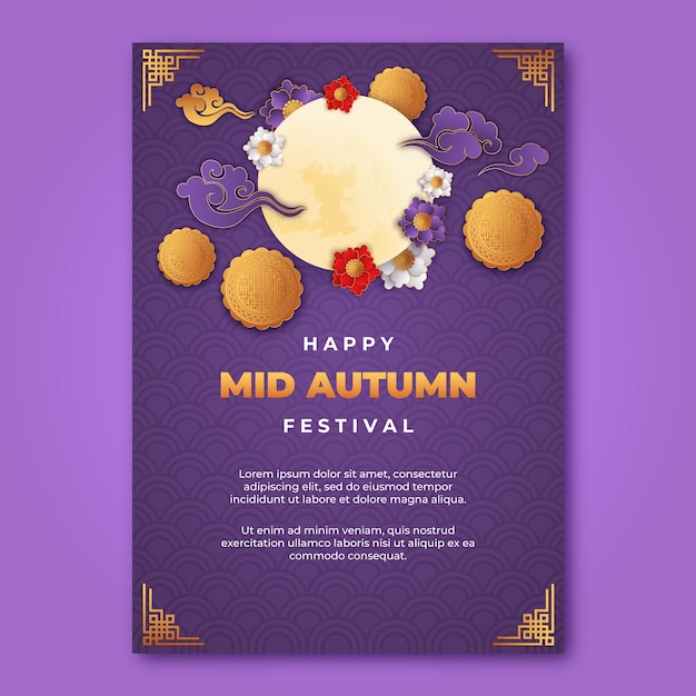 Kostenloser Vektor mid autumn festival poster im papierstil