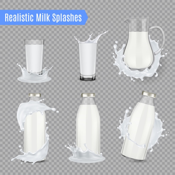Kostenlose Vektor milch spritzt realistisches set