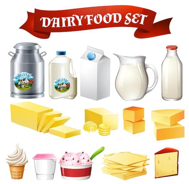 Milchprodukte lebensmittel set illustration