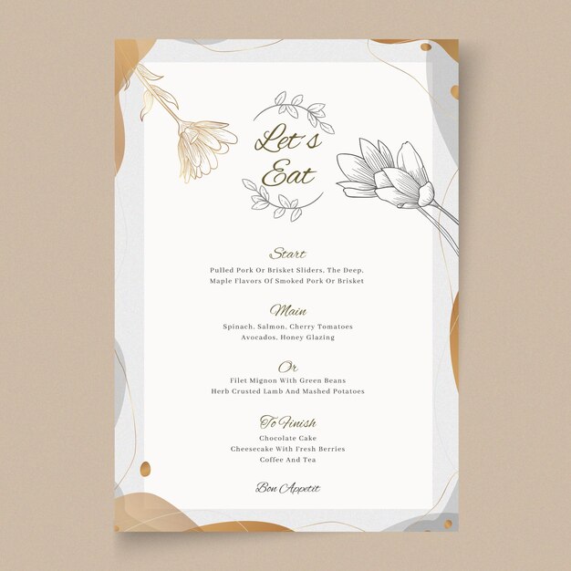 Minimale Hochzeitsmenüvorlage