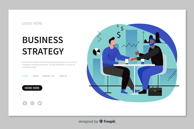 Kostenloser Vektor minimalistic-geschäftsstrategie-landingpage mit der charakterdiskussion