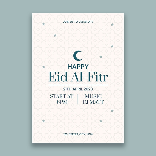 Kostenloser Vektor minimalistische handgezeichnete fröhliche eid al-fitr-einladung