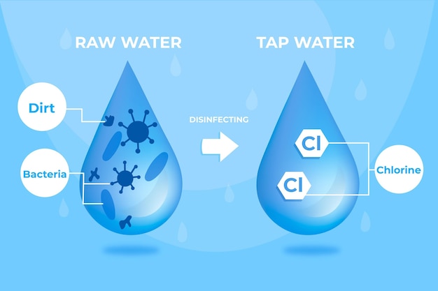 Mit chlor desinfiziertes rohwasser