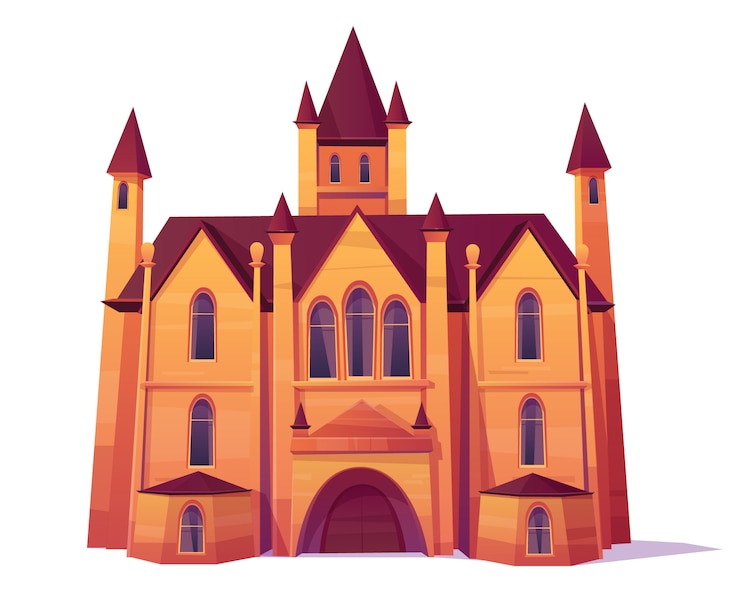 Kostenlose Vektor mittelalterliches schloss, luxuslandhaus, villa im victorianarchitekturart-karikaturvektor.
