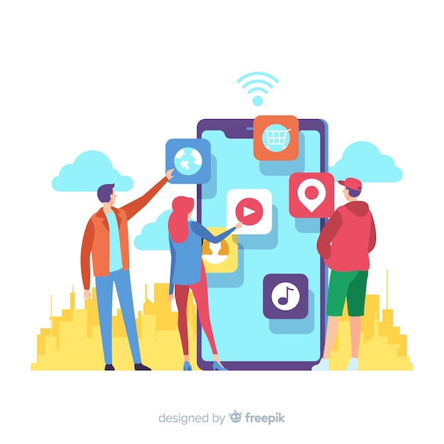 Kostenloser Vektor mobile apps-konzept für landing page
