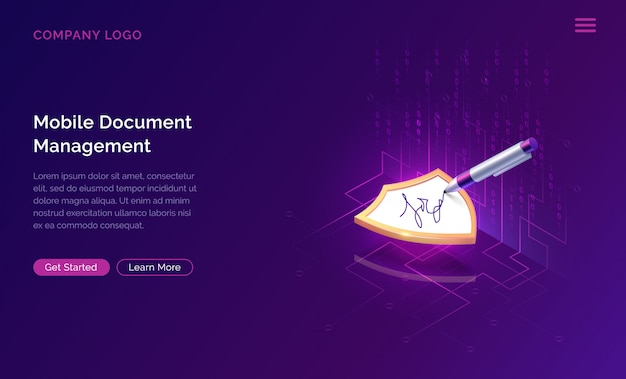 Mobile Document Manager oder E-Signatur-Website-Vorlage