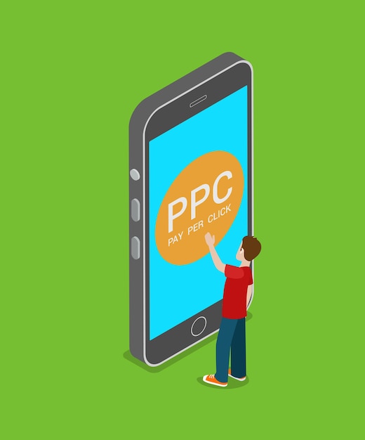 Mobile PPC Pay-per-Click flach isometrisch