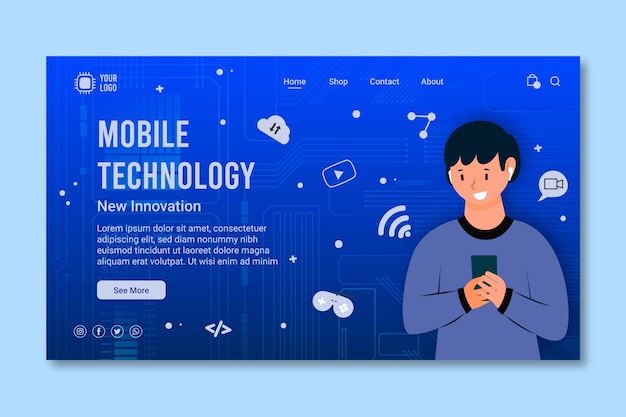 Kostenloser Vektor mobile tech landing page