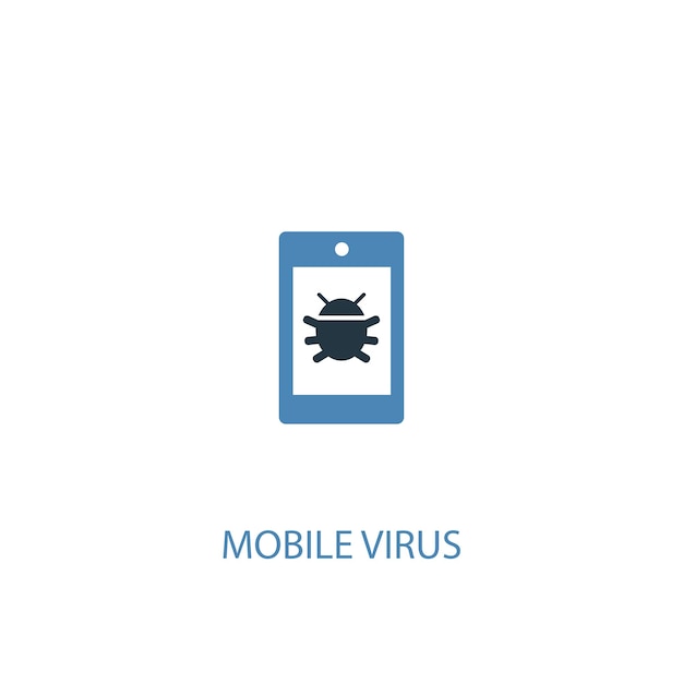 Mobiles viruskonzept 2 farbiges symbol. einfache blaue elementillustration. symboldesign für das mobile viruskonzept. kann für web- und mobile ui/ux verwendet werden Premium Vektoren