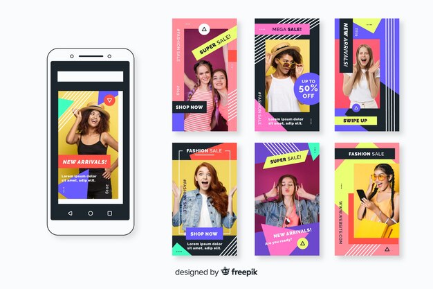 Kostenloser Vektor mode verkauf instagram geschichten sammlung