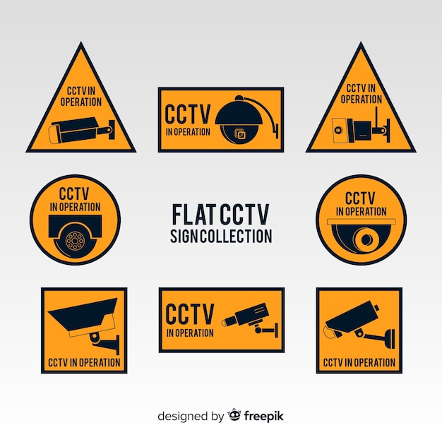 Kostenloser Vektor moderne cctv-zeichensammlung mit flachem design