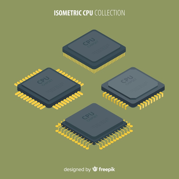 Kostenloser Vektor moderne cpu-sammlung mit isometrischer ansicht