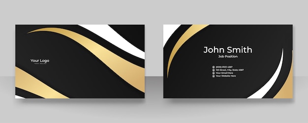 Moderne elegante einfache schwarze goldvisitenkarte-designschablone. kreativer luxus und saubere visitenkarte mit unternehmenskonzept. vektor-illustration-druckvorlage.