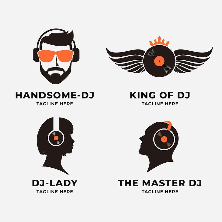 Kostenlose Vektor moderne flache dj-logo-sammlung