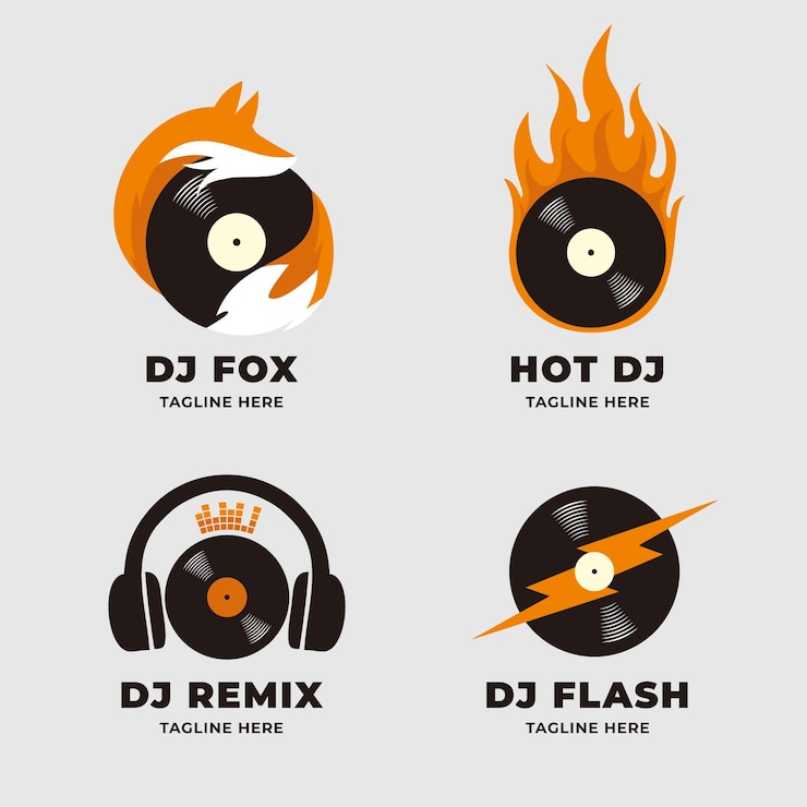 Kostenlose Vektor moderne flache dj-logo-sammlung