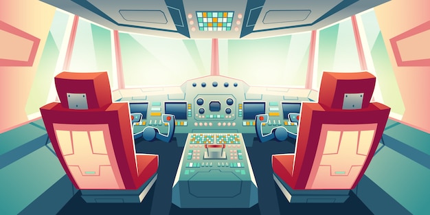 Kostenloser Vektor moderne geschäftsjetcockpit-karikaturillustration