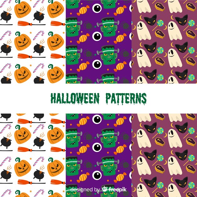 Moderne Halloween-Mustersammlung mit flachem Design