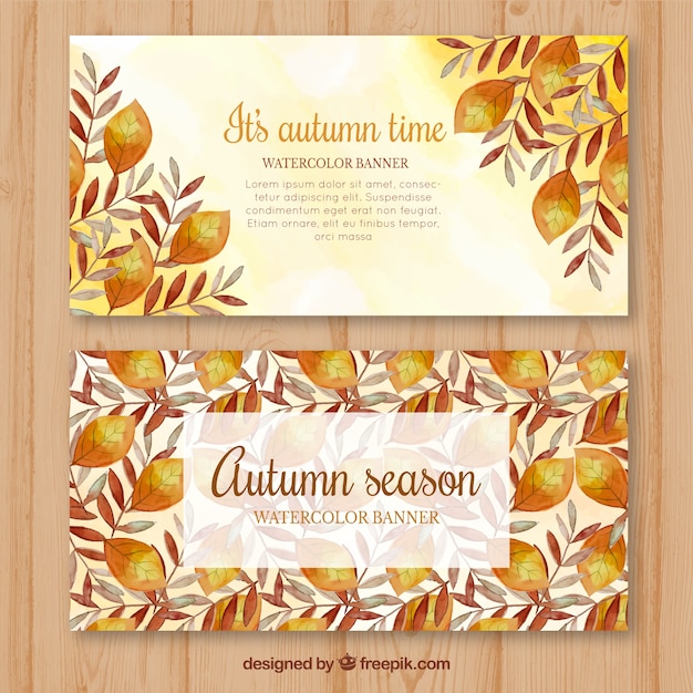 Moderne herbstliche banner mit aquarellblättern