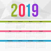 Kostenloser Vektor moderne kalendervorlage 2019 mit flachem design