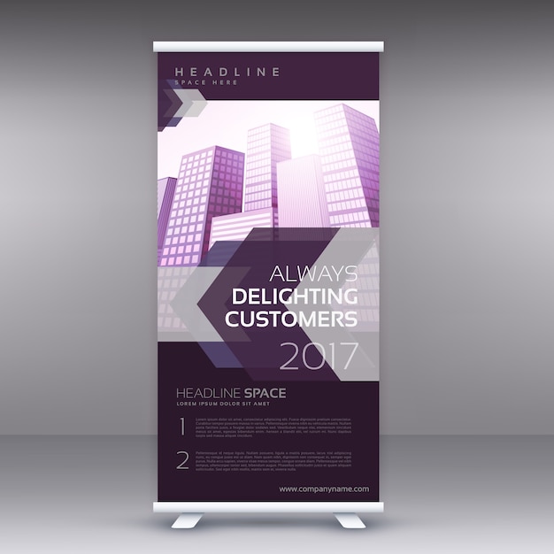 Kostenloser Vektor moderne lila standee aufrollen banner-design temaplate für business-präsentation