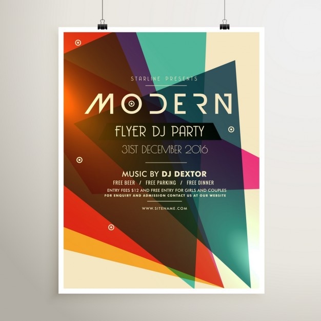 Kostenloser Vektor moderne party-flyer-plakat retro-stil-vorlage