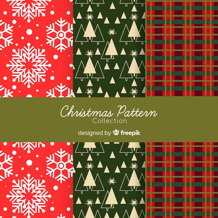 Kostenlose Vektor moderne weihnachtsmustersammlung mit geometrischem design