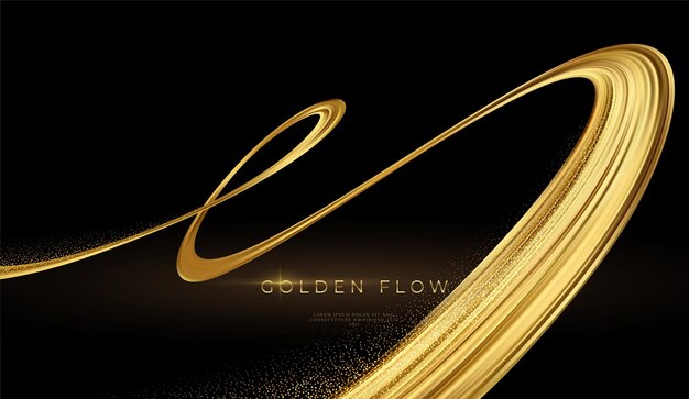 Moderner 3D-Goldfluss auf schwarzem Hintergrund