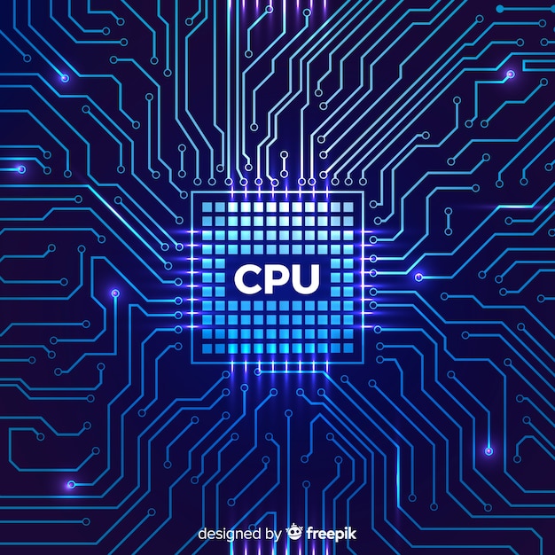 Kostenloser Vektor moderner cpu-hintergrund mit linearem stil