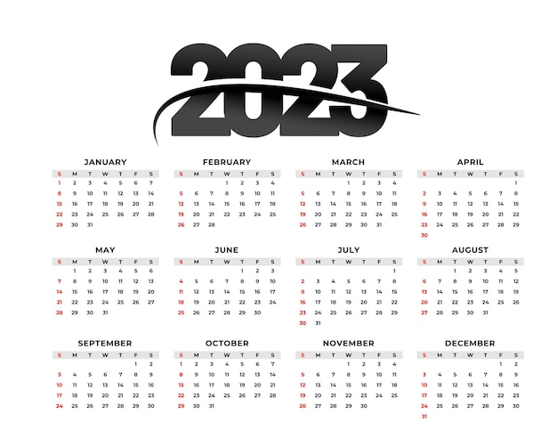 Kostenloser Vektor moderner druckbarer kalender 2023 im seitenstil-design